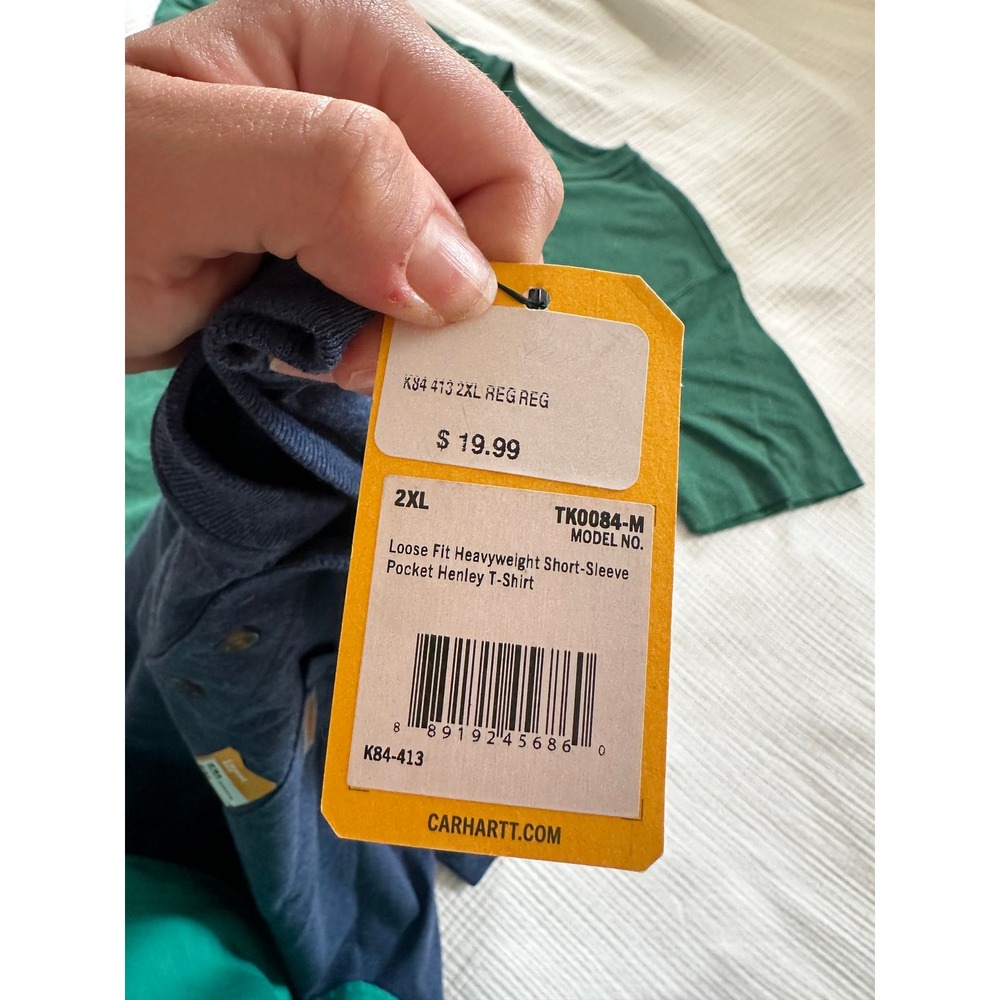 Lot of 2 NEW Carhartt Henley T-Shirt Green Blue Loose Fit Pocket Workwear 2XL - Picture 7 of 7